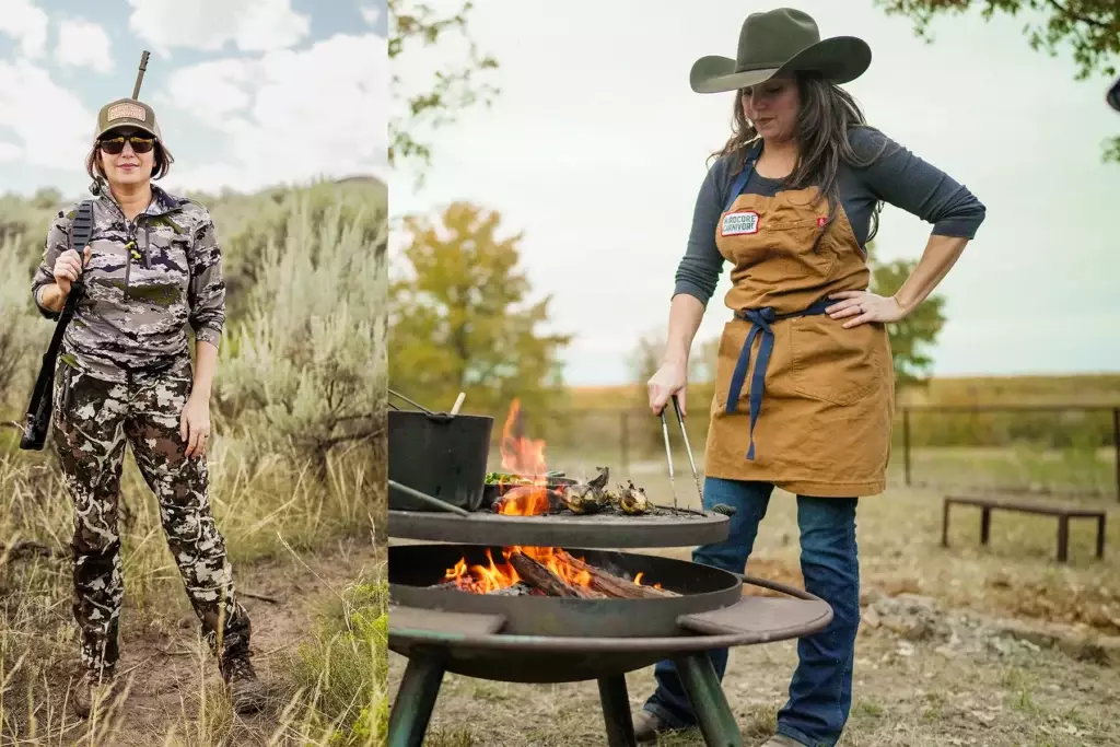 Jess Pryles grilling up bison smashburgers at a bison farm in Rice Lake, Wisconsin. While Jess still loves to smoke meat, her real passion now is grilling. 