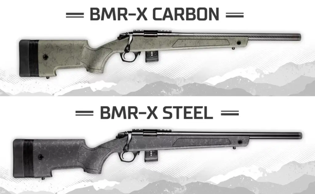 Bergara BMR-X .22 LR rimfire. Two models shown Carbon and Steel