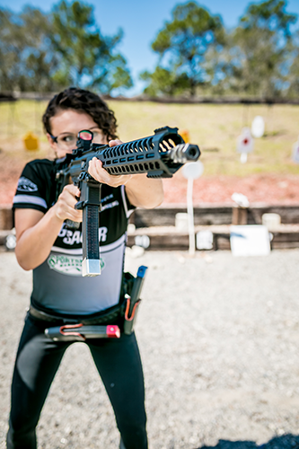 Lena Miculek holding gun