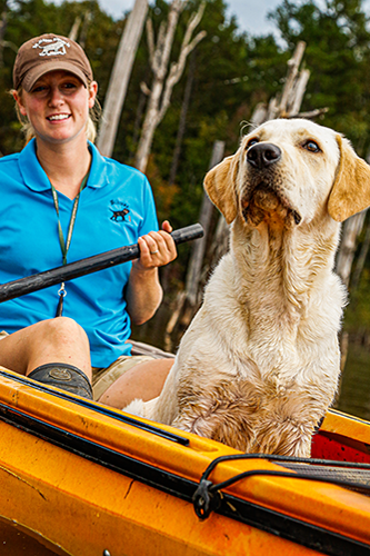 dog in a kayak