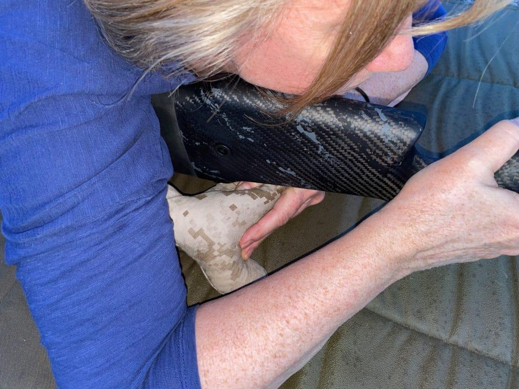 “Pinch bags” offer support for the butt of the rifle, and the non-dominant hand can squeeze them to give slight elevation adjustments. 