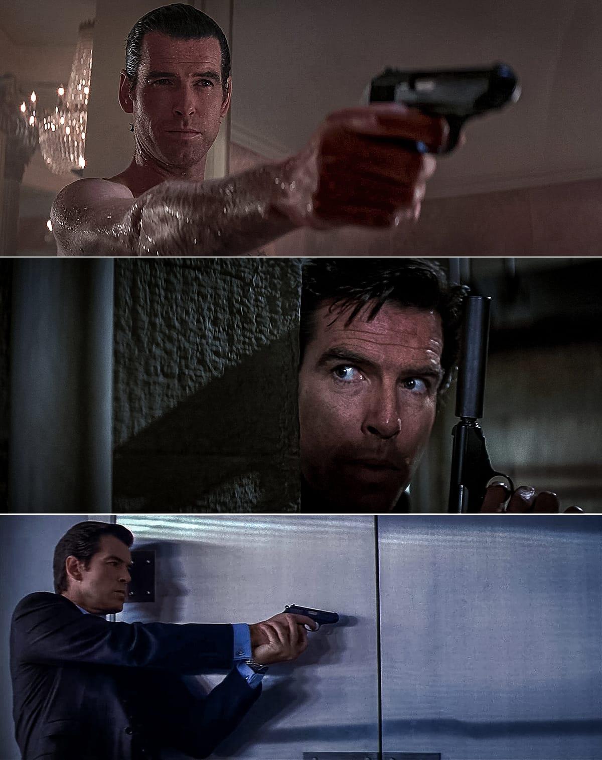 Pierce Brosnan as James Bond with the Walther PPK pistol