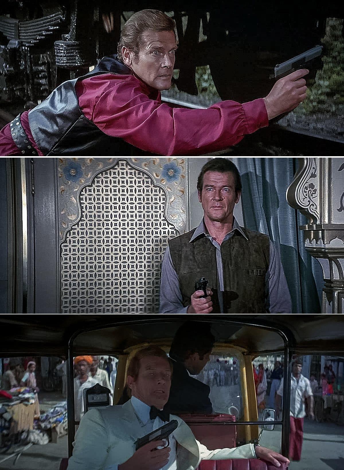 Roger Moore as James Bond in Octopussy with the Walther P5 pistol