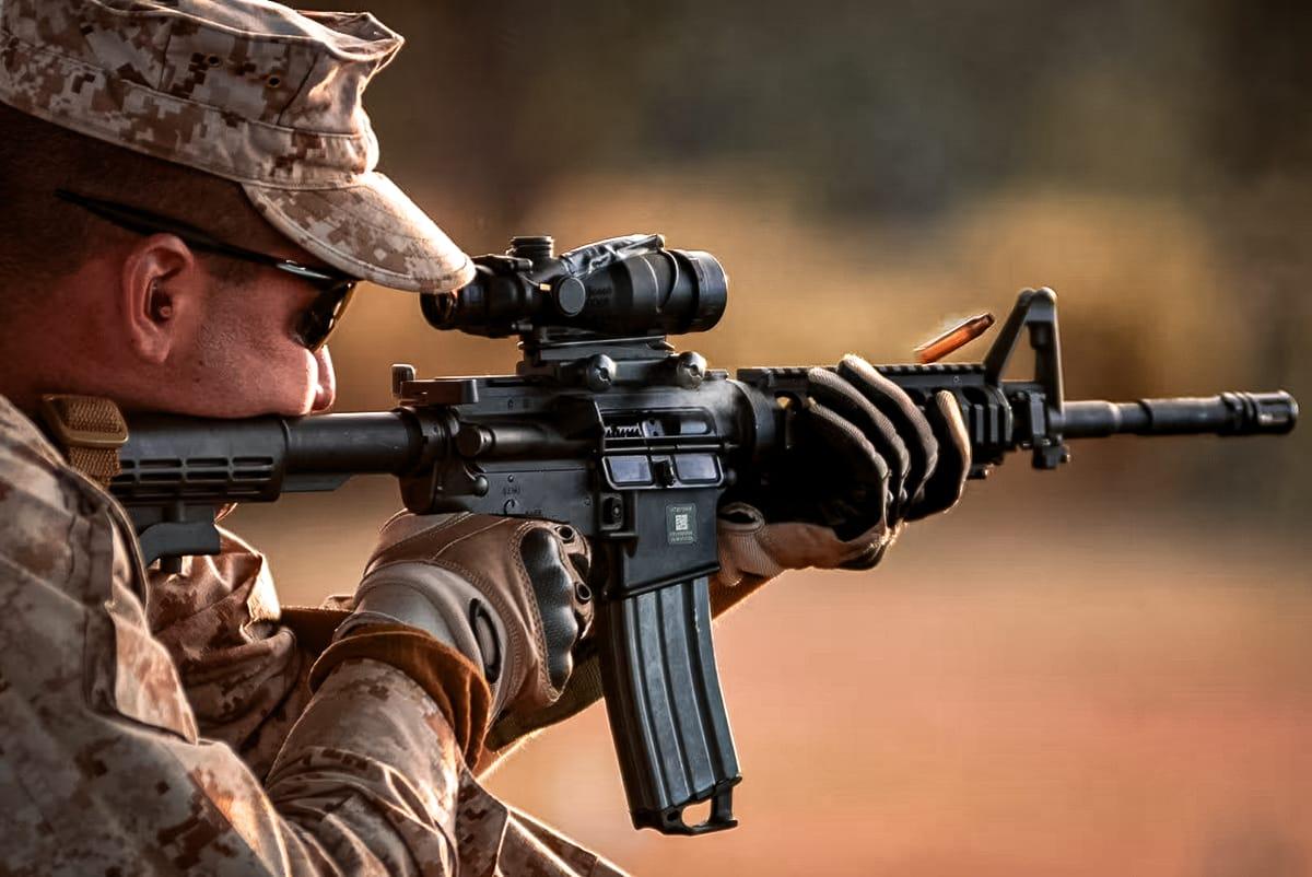 M4 Carbine being fired by a US Marine