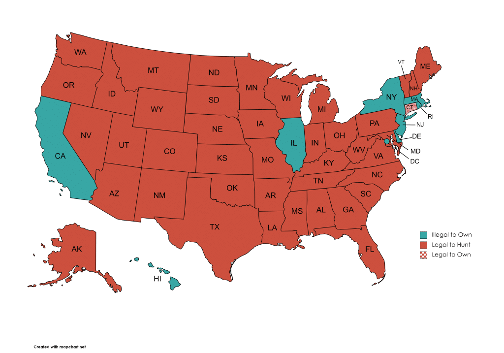 map of united states hunting suppressor laws