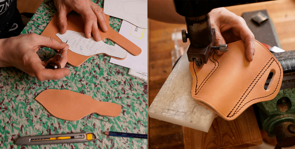 Falco holster punching and sewing work
