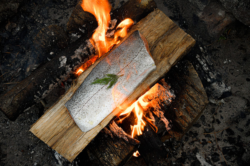 Campfire Cooking Trout on a Log